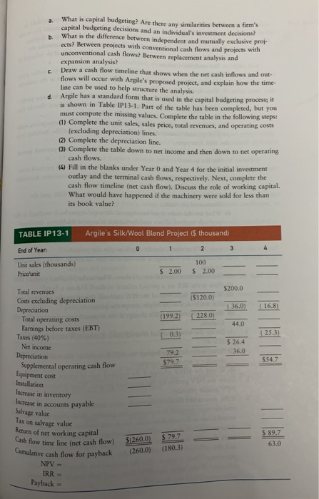 a h. c what is capital budgeting? Are there any similarities between a firms capital budgeting decisions and an individuals