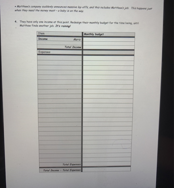 • Matthews company suddenly announces massive lay-offs, and this includes Matthews job. This happens just when they need th