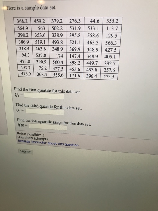 Here is a sample data set. 368.2 459.2 379.2 276.3 44.6 355.2 564.9 563 502.2 531.9 533.1 113.7 398.2 353.6 338.9395.8 558.6