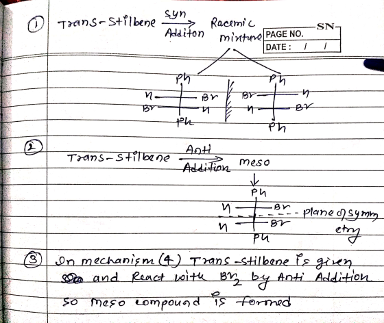 Trans-Stilbene syn - Racemic Additon.misto PAGE NO.SN7 DATE: I क - BT tan Bra BX ph @l Trans-Stirbene ine apothema Antti - Ad