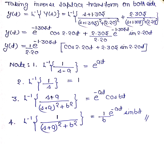 1.305.+ inverse daplaa transform on both side yld) = hy y()} = 1-4_$+1:30,5 + 2.30$_] (+13@5)2+(9.2012 (5+1.305) ?(2.2017 yld