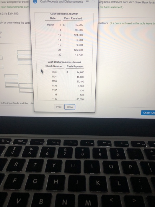 Cash Receipts and Disbursements - For Company for the md disbursements jum ing bank statement from YRT Street Bank for the th
