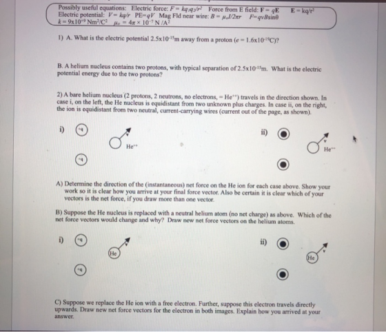 E-kg/ Possibly useful equations: Electric force: F kqyr Force from E field: F gE Electric potential: - kg/r PE-V Mag Fld near