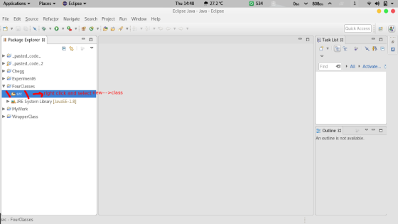 Applications ▼ Places ▼ Eclipse ▼ Thu 14:48 27.2℃ 図534 Eclipse Java- Java-Eclipse File Edit Source Refactor Navigate Search P