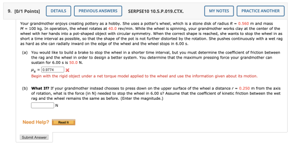 9. [0/1 Points] DETAILS PREVIOUS ANSWERS SERPSE10 10.5.P.019.CTX. MY NOTES PRACTICE ANOTHER Your grandmother enjoys creating