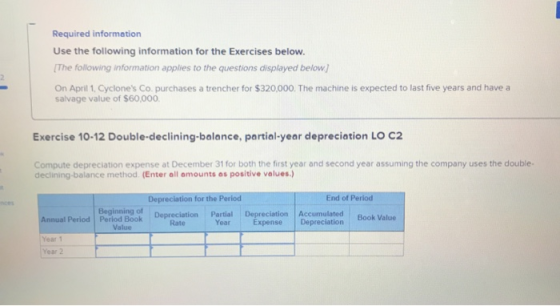 Required information Use the following information for the Exercises below. The following information applies to the question