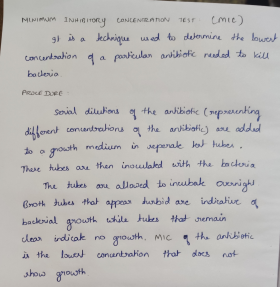 MINIMUM INHIBITORY CONCENTRATION TEST Cmie) It is a technique used to determine the lowest concentration of a particular anti