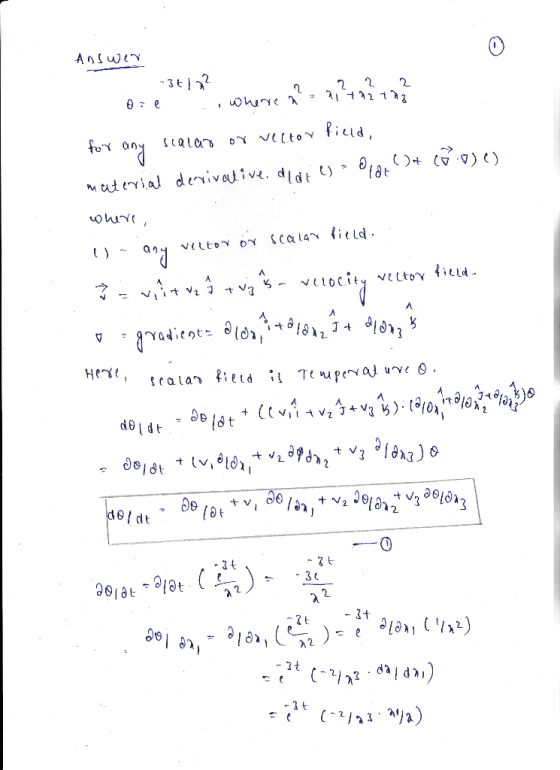 Answer 1 -36) 2² one where nettartha for any scalar or vector field, material derrivative, aldt e) = 0 lott 10 o) e) where, u