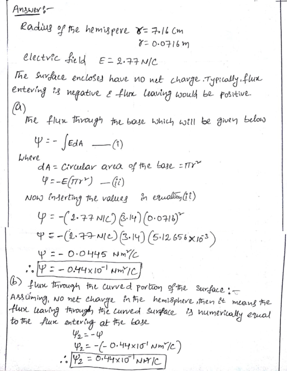 Answere electv?efeld E-2.77 NIC. enteving t3 wtativeとfire leaving would be fobitive. 0 a) EdA んheve