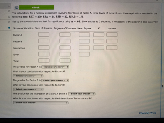 eBook The calculations for a factorial experiment involving four levels of factor A, three levels of factor B, and three repl