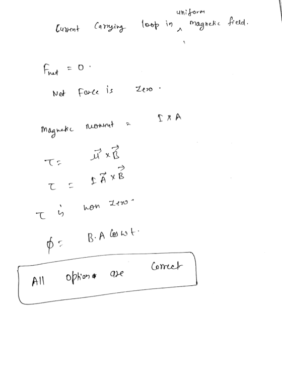 uniform Current Carrying loop in magnetic field. Frut = 0. Net force is Zero IXA moment magnetic et x R To I Å x [ E hon Zero