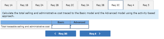 Reg 1A Reg 1B Req 2A Req 2B Req 2c Reg 3A Req 38 Reg 30 Reg 4 Reg 5 Calculate the total selling and administrative cost trace