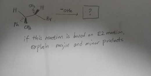 Ph CM3 if this reaction is based on E2 reaction, explain major and minor products