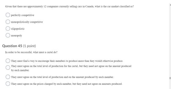 Given that there are approximately 12 companies currently selling cars in Canada, what is the car market classified as? O per