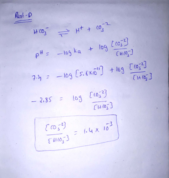 Part-D HOZ – Ht + cop? pH = -log ka + log ( 105] · CH 10, 2:43. -109 [sic vā] + log on to - 2.85 = log [105}} Titlog] { co2