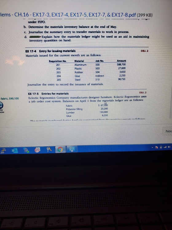 lems - CH.16 - EX17-3, EX17-4, EX17-5, EX17-7, & EX17-8.pdf (399 KB) under FIFO. b. Determine the materials inventory balance