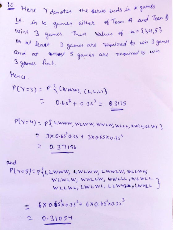 Here I denotes the series ends in a gams. Lt. in k games either of Team A and Team D wins 3 games. This values of k={3,4,53 u