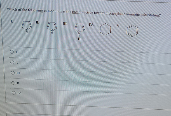 Which of the following compounds is the most reactive toward electrophilic aromatic substitution? IV H III IT IN