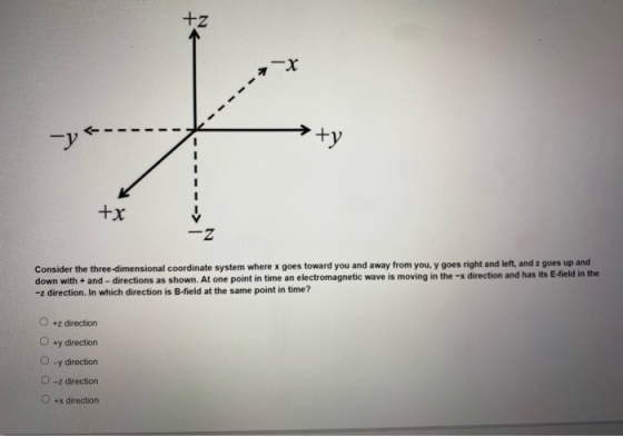 +z -ya- +y +x V -Z Consider the three-dimensional coordinate system where x goes toward you and away from you, y goes right a