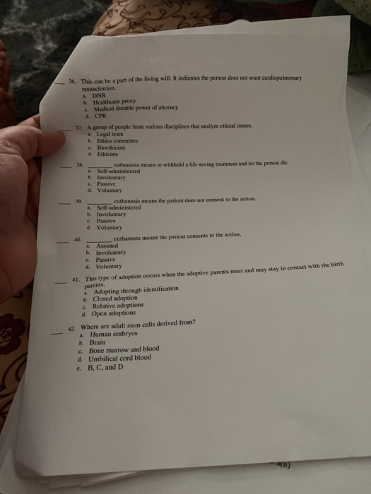 36. This can be a part of the living will. It indicates the person does not want cardiopulmonary resuscitation. DNR h. Health