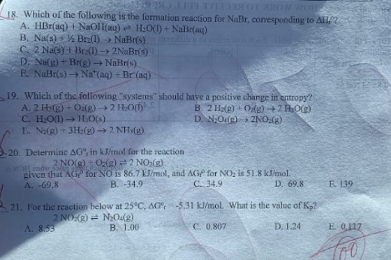 18. Which of the following is the formation reaction for NaBr, corresponding to AH2 A. HBr(aq) + NaOH(aq) H:0(1) + NaBr(aq) B