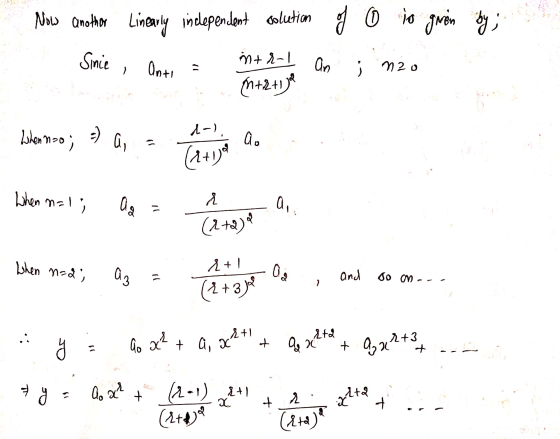 Now another Linearly in clependent solution of 6 is given by; Since , Anti an intr- (1+2+1 i 720 d), -) When noo; a, a (1+1)*