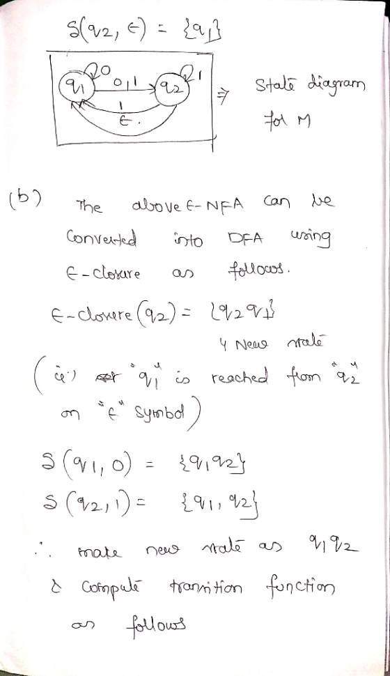 s(v2, ) Stal diayram o M (b) Can albove E- NFA The Convekd uoing to OFA fellocos e-cloxare E-dovere (92) ireached fom s (21)