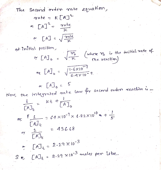 2 K The second order rate equation, rate = K[A] [A]”- rate 10. [A] - podle at initial position, (where ro is the initial rate