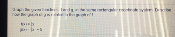 Graph the given functions, fand g, in the same rectangular coordinate system. Describe how the graph of g is related to the g
