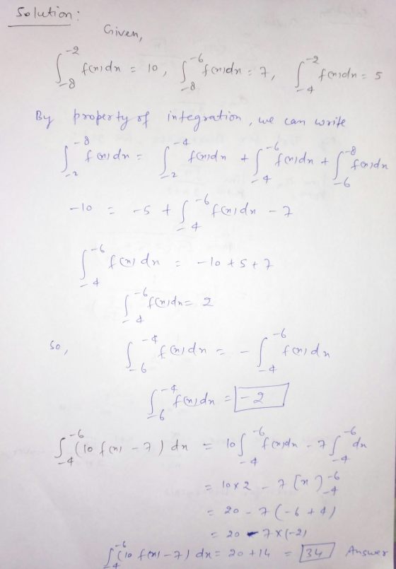 Solution : Given, s fonda = 10, s fcridn=7, s fenior-5 4. By property of integration, we can write I fonden - I fonda af verd