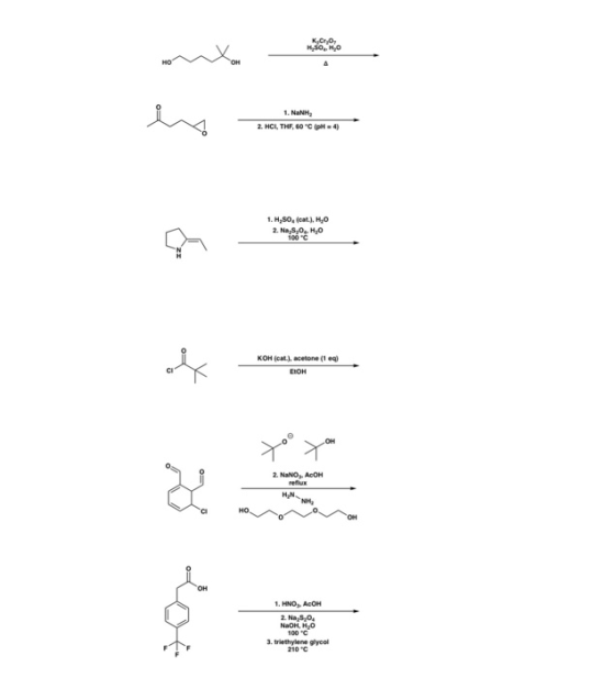 K Cro H SOHO onto in concerts Nam, 2. HCI, THF, 60 °C (pH 4) 1. H,So, fot.), H,O 2. Na,8,0,H0 KOH (cat.), acetone (1) to ton