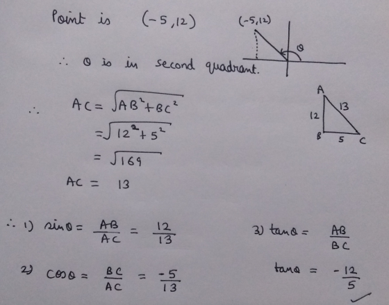 Pomt is (, 2)5) . io in second quadrant. 13 = J161 АС 13. ВС 1 3 5
