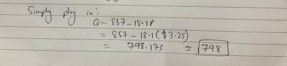 in , Q = 857-18-19 =857 - 18.1($3.25 - 798.175 ? 798