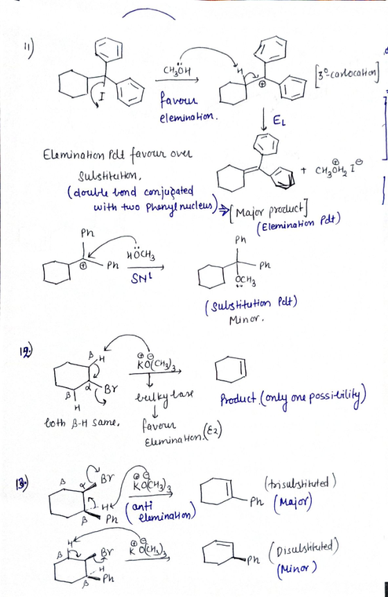 awu elemina hion Elemination Polt favour over Sulstitution, (double bond conjugated with two Phenye nucleus)(Maior product] m