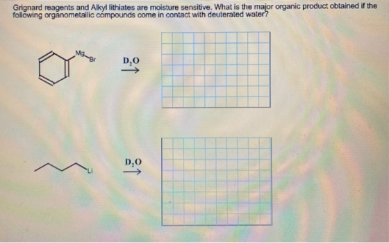 Grignard reagents and Alkyl lithiates are moisture sensitive. What is the major organic product obtained if the following org