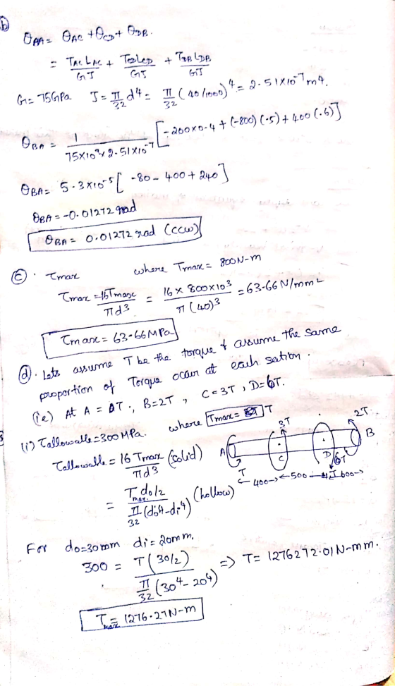 Op = OAC +00g + Ope. G5 - Tacle & Teales & Top Loe GI G-75Gpa. I = I dt = I( 40 32 32 ( 40/1900) 4= 2.512107mn 20070-4 + (-80