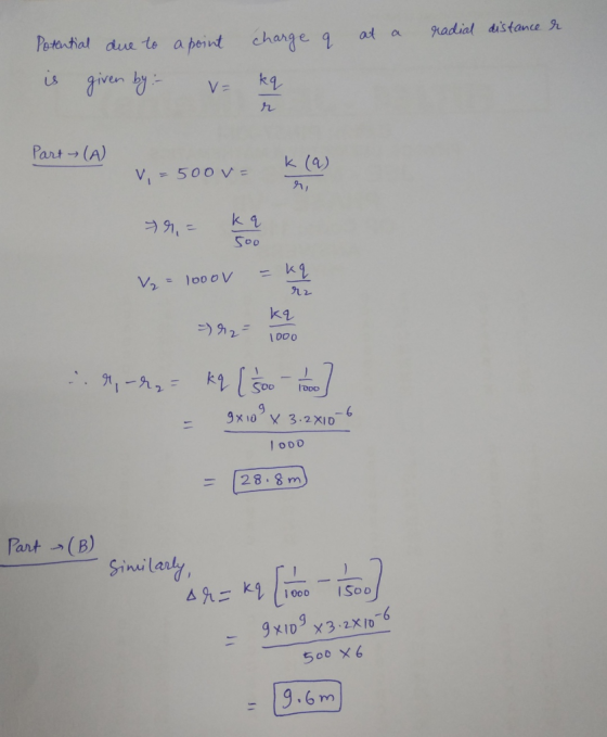 Patura, duete ape, nt is qiven by change g ada gadial distance ½ Part (A) k (a) h, Vi=500V- 九レ K9 2-1000 Soo lo00 l oDD Part (B) 000 ISoo 6