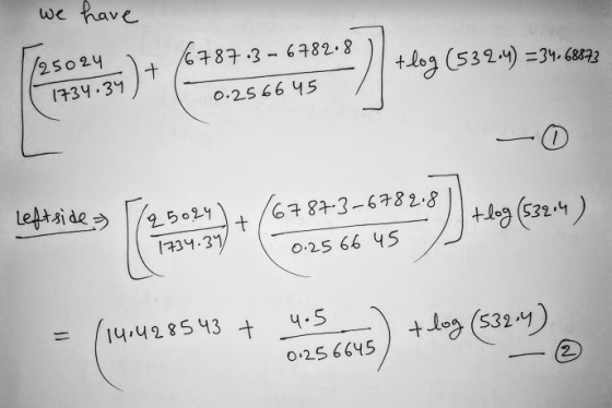 we have /6787.3 - 6782.8 tlog (532.4) = 34.68873 /25024 1734.34 0.256645 Leftside 6787.3-6782.8 12 5024 V 1734.34 0.25 66 45