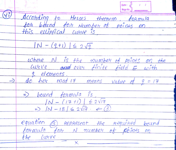 Date: Pege No. Accogiding to Hesses throuen for bound for Number of this elliptical curve is formula points on _IN - (2+1) 14