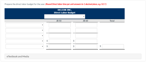 Prepare the direct labor budget for the year. (Round Direct labor time per unit answers to 1 decimal place, e.g. 52.7.) DELEO