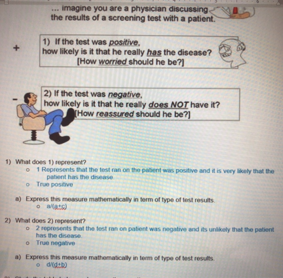 ... imagine you are a physician discussing the results of a screening test with a patient. AC 1) If the test was positive, ho