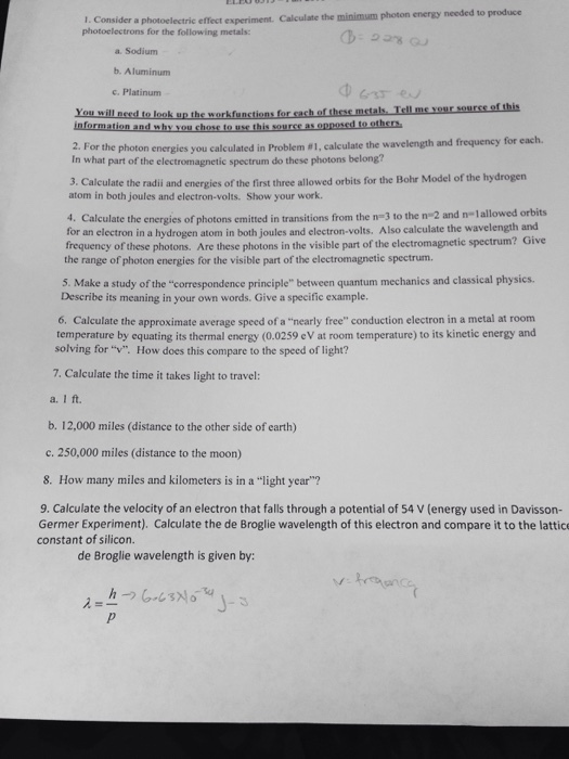 Consider a photoelectric effect experiment. Calcul