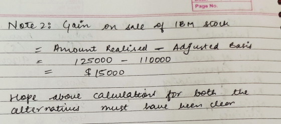 Page No. IBM stock Note 28 Gain on sall of IBM Amount realised 125000 $ 15000 > Adjusted Basis - 110000 = Hope above calculat