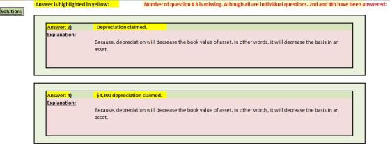 Answer is highlighted in yellow: Number of question #3 is missing. Athough all are individual questions. 2nd and 4th have bee
