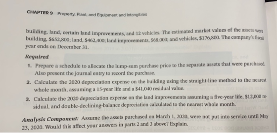 CHAPTER 9 Property. Plant, and Equipment and Intangibles bunding, land, certain land improvements and 12 vehicles. The estima