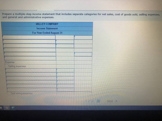 Prepare a multiple-step income statement that includes separate categories for net sales, cost of goods sold, selling expense