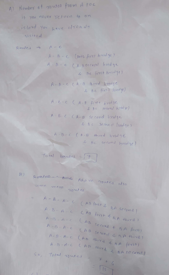 if you meves yetusn to m sland You have Rutes Ac Bott, first bndye) AB CA-D Se cond bnd Total utes serne mere γ0.w A B A A-A A B SetondA third 23t)
