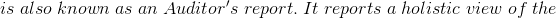 is \;also \;known\; as\; an\; Auditor's \;report. \;It \;reports\; a\; holistic\; view \;of\; the