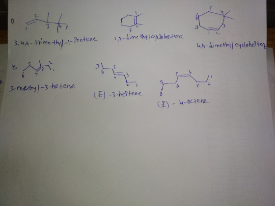 3 hs 3 3, 4,4-trimethyl-Pentene 1,2-dimethyl cyclohetene 4,4-dimethyl cyclohelten 3-methyl-3-hetene (E)-3-heptene å (Z) - 4-o
