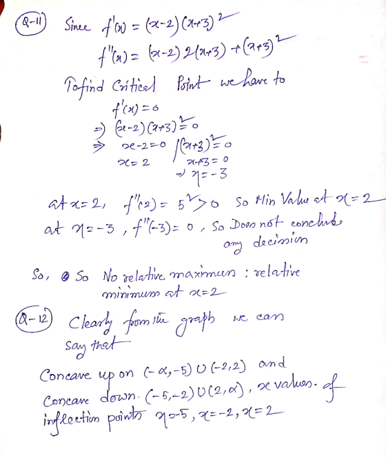 (P-1) Sinee fw = (x-2) (x+3) f(= (1-2) 21013) +(ars)? To find Critical Point we have to f(x) = 6 -) 6e-2) (243) 50 * De-2=